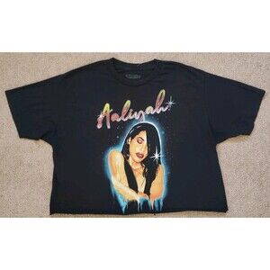 Aalijah Graffiti Black Print Short Sleeve Cotton Cropped T-shirt Size XL
